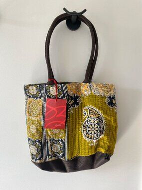 Sari Bari Kantha Tote Bag Upcycled Sari Fabric Handmade